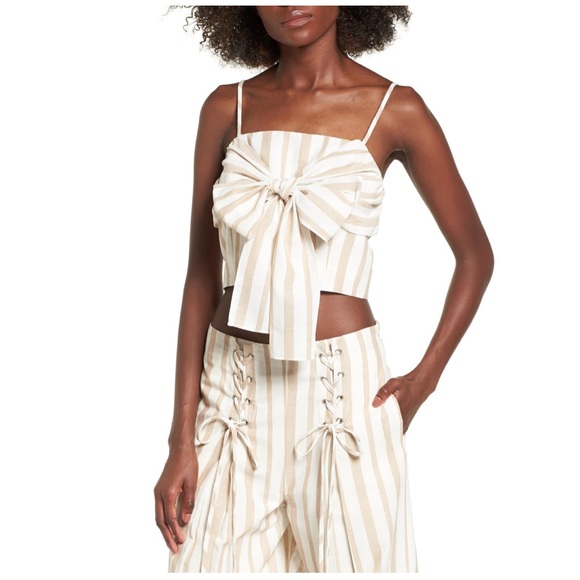 J.O.A. Tops - J.O.A x Chriselle | Striped Cropped Top with Bow